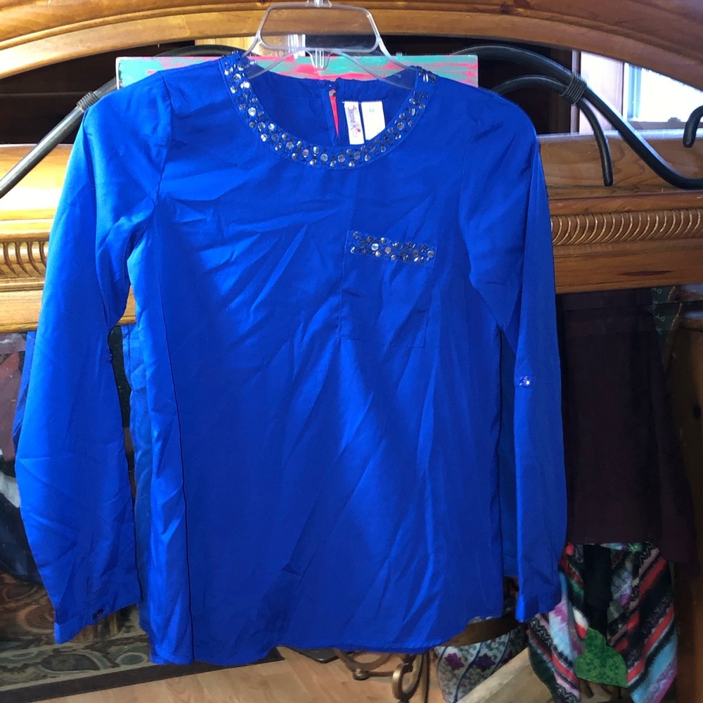 Royal blue silky top long -3/4 sleeve Japan Kids